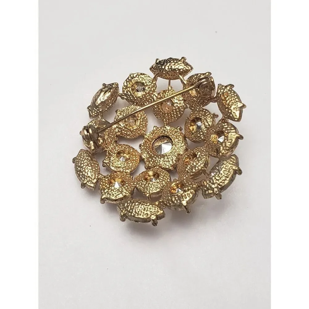 Vintage Gem Domed Brooch Topaz & Amber Rhinestones